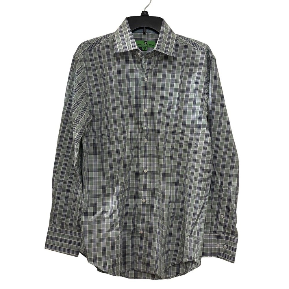 Bristol & Bull Men's Dress Shirt M 15-15.5 Fitted Cotton Plaid Long Sleeve